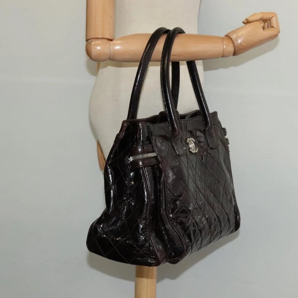 CHANEL Matelasse COCO Mark Hand Bag Patent leather Dark Brown - Picture 14 of 16